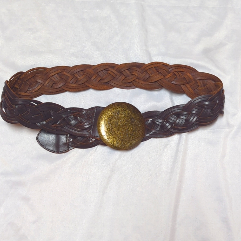 Old Navy Braided Brown Leather Bohemian Adjustable Belt Size Small